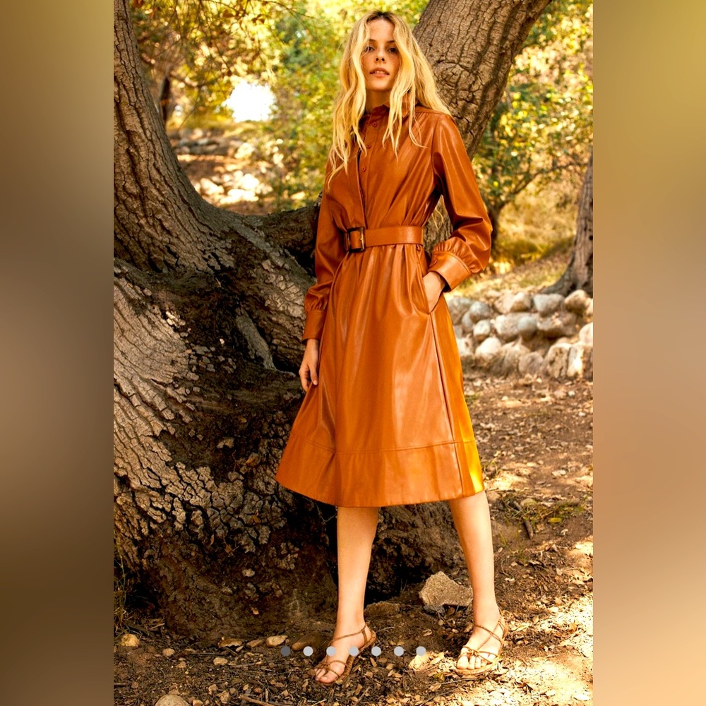 NWOT ANTHROPOLOGIE RIPLEY FAUX LEATHER MIDI DRESS SZ M